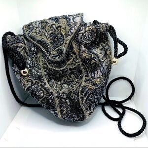 Purse Beaded VintageHandmade in Philippines Black and Gold.Incredible Shimm…